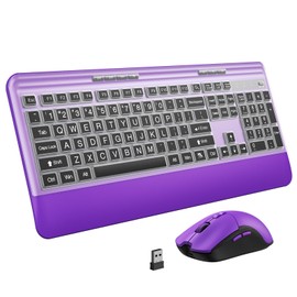 KOPJIPPOM Silent Wireless Keyboard and Mouse Combo - Keyboard with Large Print Cover, 2.4GHz Full-Sized Ergonomic Keyboard with Wrist Rest and Rechargeable Mouse for Laptop, PC, Notebook, Desktop