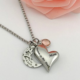 Urn Necklaces for Ashes "I Love You to the Moon and Back" for Mom Cremation Urn Locket Birthstone Jewelry (October urn necklace)