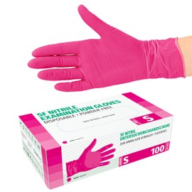 SF Nitrile Disposable Gloves S Magenta, Pack of 100/Box, Nitrile Gloves, Stretchy Disposable Nitrile Gloves, Powder-Free, Latex-Free, Tear-Resistant, Rubber Gloves