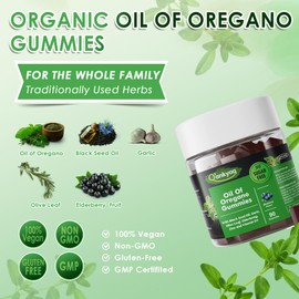 Oregano Oil with Black Seed Oil Organic Gummies for Kids and Adults | 6-in-1 Oregano Oil Supplement | Carvacrol + Thymoquinone | Immune Support with Garlic, Elderberry | Sugar-Free, 90 Chewable