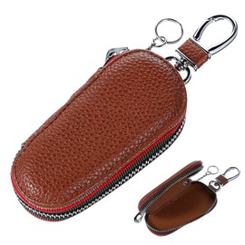 AOZUO Keyless Go Protection, PU Leather Key Bag, Car Key Protection Keyless Case with Key Ring, Remote Key Case, Key Fob Bag Cover, Car Pendant for Men, brown