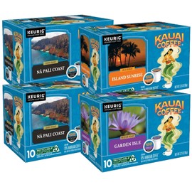 Kauai Coffee K-Cup Pods for Keurig Brewers – Arabica Coffee, 10% Hawaiian – Mild, Medium and Dark Roast, Rich, Smooth, No Bitterness – Three Flavors, 4 Packs of 10 Single Serve K-Cups