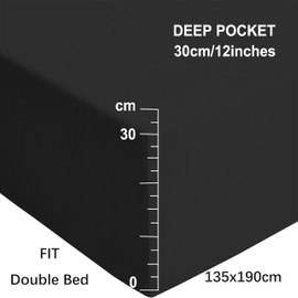 MOHAP Warm Fitted Sheet Set Double Size 30 cm Deep Pocket with 1 Bedsheet and 2 Pillowcases Brushed Microfiber Black