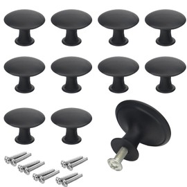Ginddy Drawer Knob,10pc Black Drawer Knobs 30mm Door Knobs with Screws for Wardrobes Cupboard Handles Knobs Round Cabinet Knobs Made of Stainless Kitchen Furniture Home Decorating