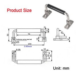 304 Stainless Steel Folding Handle 90 Degree Folding Solid Pull with Rubber, Electric Cabinet Pull Industrial Cabinet Handle, Toolbox Handle (Four Hole, Hole Center 3.93 in)