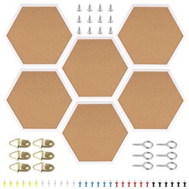 HAKZEON 6 Pack Cork Bulletin Board Hexagon, Hexagon Cork Board, Framed Corkboard Tiles for Wall, Thick Modern Decorative Cork Board with 30 Push Pins for Home, Office, School, White