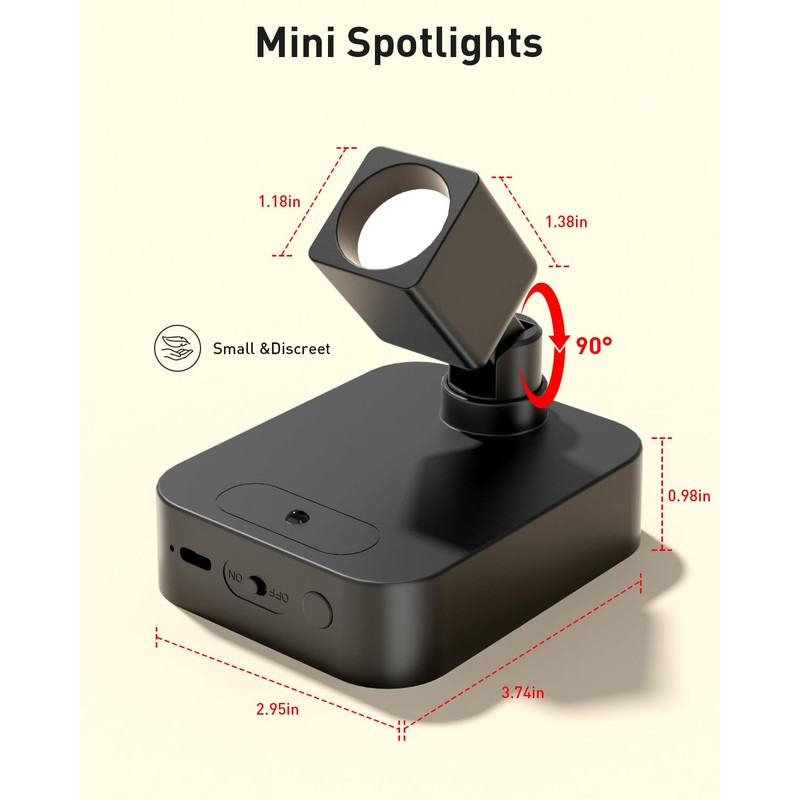 Diomart Rechargeable Mini Spotlights Indoor with Remote, 2 Pack