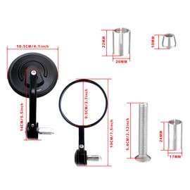 Fireyouracing Motorcycle Bar End Mirrors, Universal Motorcycle Mirrors with 360° Adjustable Lens Compatible with Bike, Scooter (A Pair)