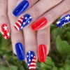 24Pcs 4th of July Press on Nails Short Square Red