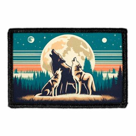 Vintage Wolves Howling at The Moon | Hook and Loop Attach for Hats, Jeans, Vest, Coat | 2x3 in | by Pull Patch