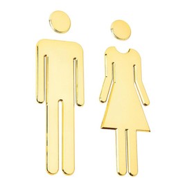 2Pcs 7.5 Inch Gold Acrylic Women Men Bathroom Signs Bathroom Door Signage Decor Self-Adhesive Restroom Identification Signs Decals for Offices Businesses Restaurants
