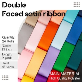 Mlurcu Satin Ribbon 1-1/2 Inch x 48Yds Assorted Colorful Wide Bulk Ribbon Pack, Double Faced Satin Ribbon Set, Thick Silk Fabric Ribbons for Crafts, Flower Bouquet, Christmas Gift Wrapping, Hair Bows