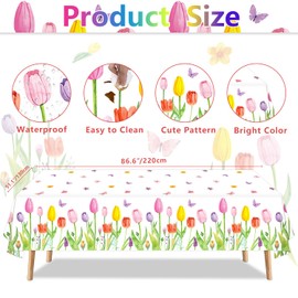 4 Pack Summer Floral Tablecloth Tulip Flowers Table Cloth Plastic Spring Floral Table Cloth Summer Flower Tulip Table Cover for Wedding, Babyshower, Birthday Party Decorations 51 x 86 Inches