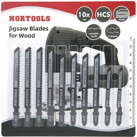 NORTOOLS Jigsaw Blade Set 10 Pcs T Shank HCS Clean Fast Wood Cutting Jigsaw Blades for Softwood, Plywood, Chipboard Types T119B T119BO T111C
