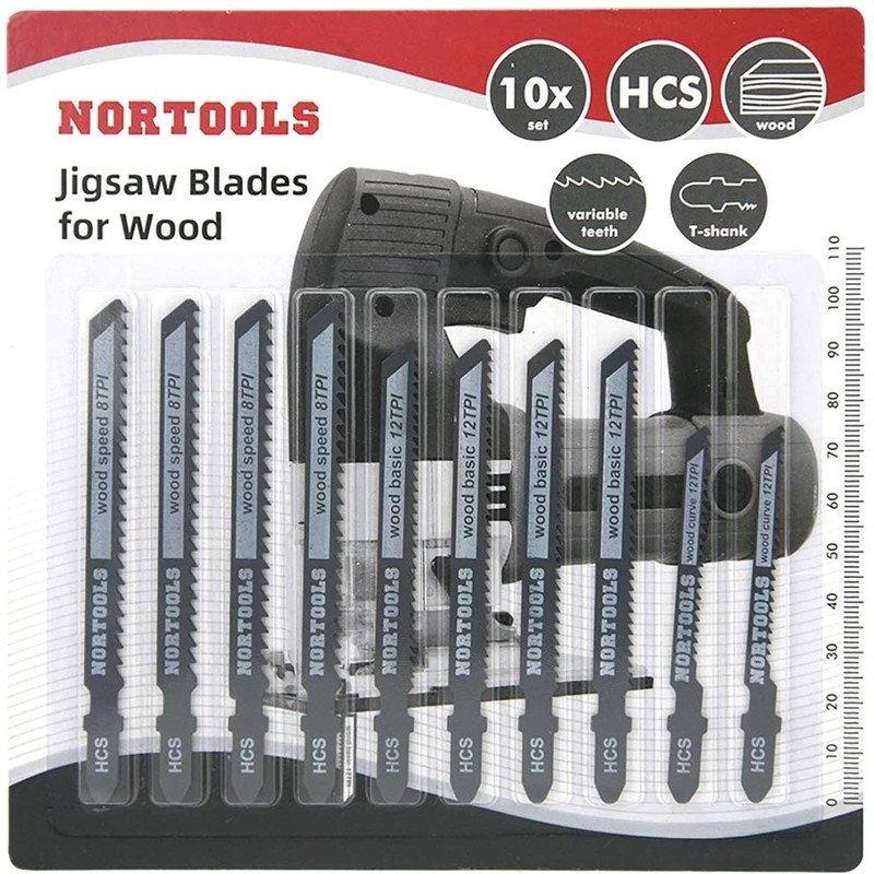 NORTOOLS Jigsaw Blade Set 10 Pcs T Shank HCS Clean