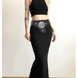 Buywis Wide Disc Belt for Women Boho Disk Concho Leather Belts Western Waist Belts for Dress 115CM Black Silvery