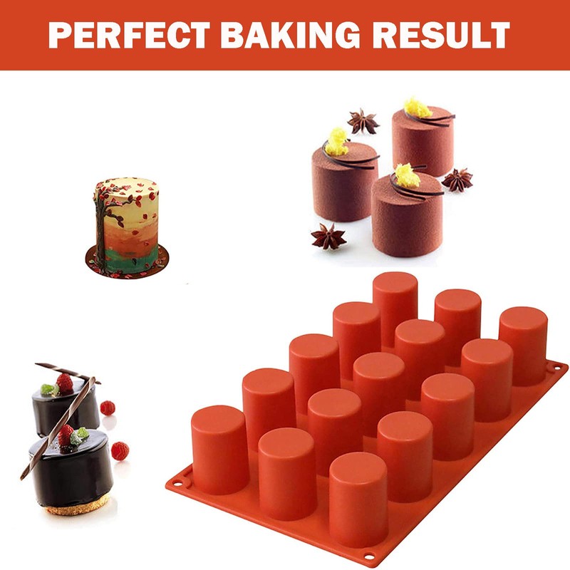TOPYS 15 Cavities Cylindrical Fondant Silicone Mold DIY Cylinder Pastry
