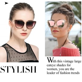 Joopin Cateye Sunglasses for Women UV Protection Fashion Mirrored Lens Metal Frame Cat Eye Sun Glasses Oversized Ladies Shades