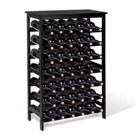 Bambition Bamboo Wine Rack Freestanding Floor, 7-Tier 42-Bottle Wine Storage Shelf with Table Top - Black
