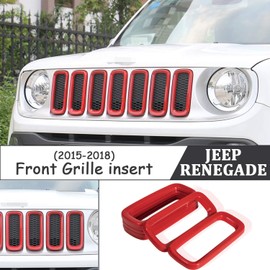 Yoursme Front Grill Grille Inserts Mesh ABS Grill Guard Cover Trim Red 7PCs for Jeep Renegade 2015 2016 2017 2018
