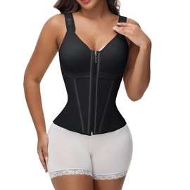 SHAPSHE Waist Shapewear for Women with Bra Tummy Control Girdle Workout Shapewear with Adjustable Shoulder Strap:_Black_Medium