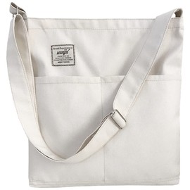 Aquamie Canvas Tote Bag, Crossbody, Shoulder Bag, Cloth Bag, Zipper, 3-Way, white (off-white), Small