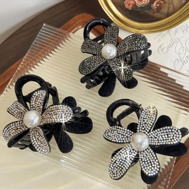 Ypkia Pack of 3 Women's Flower Hair Clips with Rhinestones Medium Size Hair Clips Vintage Hair Clip for Women Girls Hair Accessories