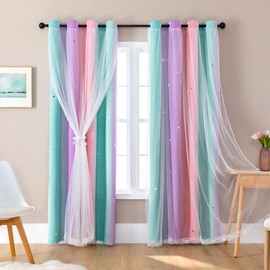 XiDi Curtains for Bedroom Decor, Rainbow Pink Purple Green 34/79/1