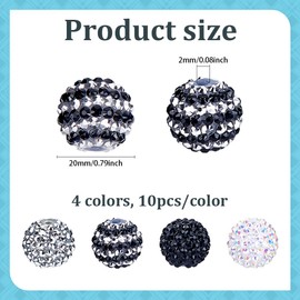 CRAFTYMELODY 40Pcs Resin Rhinestone Bead 4 Style Disco Ball Round Bubblegum Bead Bling Loose Spacer Charms for Beadable Pen Jewelry Making Accessory Supplies Kit Bracelets Necklace Earring DIY Crafts