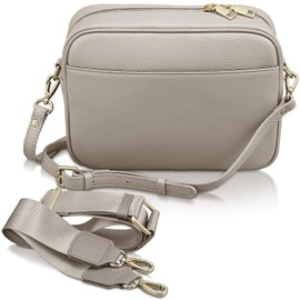 Encore Women's Square Shoulder Bag, Genuine Leather, Cross-body Leather, Smartphone Pouch, Square Shoulder Bag, Small, Compact, Lightweight, Mini, beige, (greige)