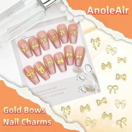 180 Pcs Gold Bow Nail Charms, 3D Alloy Bow Bowkont Nail Art Charms, Golden Bows Nail Art Studs Rivets for Acrylic Nails, Gold Bows Nail Art Charms Jewelry for Nails DIY Y2K