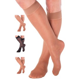 Made in USA - Compression Socks for Women Circulation 8-15mmHg - Sheer Graduated Support Stockings for Lymphedema, Pregnancy, DVT, Diabetic - Taupe, Medium - A107T2