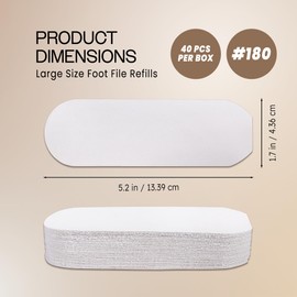 PANA 40 Pieces Large White Pedi File Refill for Stainless Steel Foot File Sanding Foot Rasp - Easy Strip Peel Pedicure Refill Pads - Grit 180