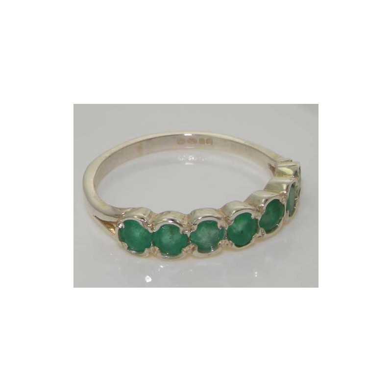 Luxury Solid Sterling Silver Vibrant Green Natural Emerald Eternity Ring