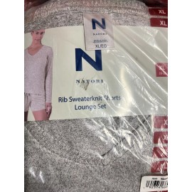 NATORI Sweater Knit Shorts Lounge Set Heather Gray Womens Size XL 16-18 NEW