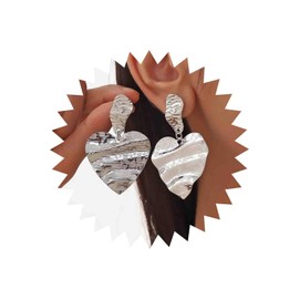 Inateannal Punk Large Heart Drop Earrings Textured Gold Heart Earrings Large Metal Heart Earrings Irregular Square Stud Earrings Hammered Heart Statement Earrings Jewellery for Women, Zinc, No