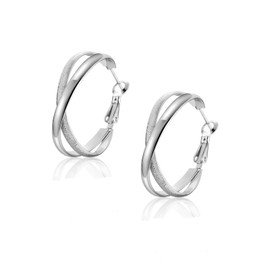 Hoop Earrings Silver Women's Earrings 925 Silver Earrings Wide Large Hoop Earrings Silver/Gold/Rose Gold Huggie Earrings for Women 29 mm, White Gold