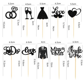 60 Pcs Bride to be Cupcake Toppers,Glitter Wedding Cupcake Toppers I Do Love Heart Ring Cupcake Picks for Bridal Shower Wedding Engagement Party Supplies,Black