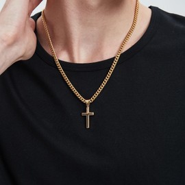 Lumayina Simple Cross Necklace Chains for Men Women, Durable Stainless Steel Black Gold Silver Cross Pendant Necklace for Men Teen Boys Cuban Link Chain Birthday Gifts for Girls, 24 inches, Stainless Steel, No Gemstone