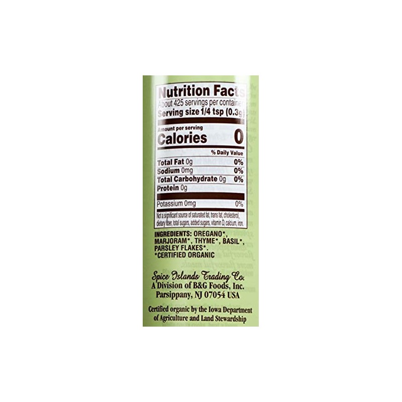 Spice Islands Organic Italian Seasoning Salt-Free Gluten-Free, 4.5 Ounce