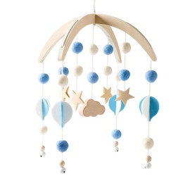 Youuys Mobile Baby Wooden with Felt Balls, Baby Mobile Wind Chime, Bed Bell Pendant for Baby Bed, Nursery Decoration, Gift for Baby Girls or Boys (Blue)