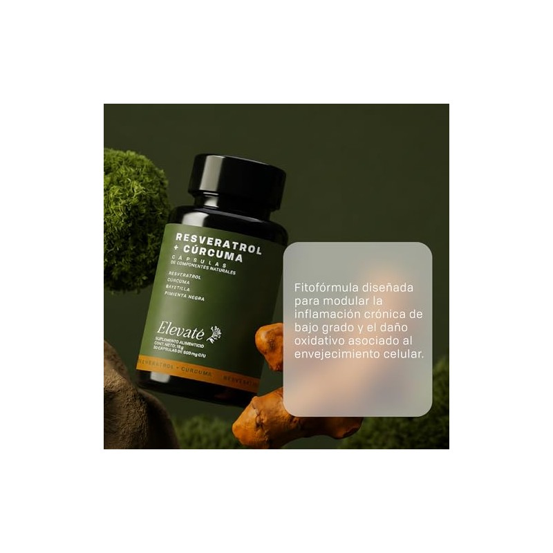 Resveratrol Cúrcuma Cápsulas 600 Suplemento Bienestar Vitalidad Días Uso