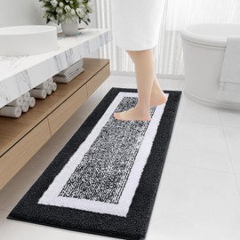 OLANLY Bathroom Rugs 47x20, Extra Soft and Absorbent Microfiber Bath Mat, Non-Slip, Machine Washable, Quick Dry Shaggy Bath Carpet, Suitable for Bathroom Floor, Tub, Shower (Runner, Black)