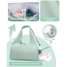 RHDZO Gym Bag for Women with Shoe Compartment Yoga Mat Bag with Water Bottle Pocket and Wet Pocket Weekender Bag with Shoulder Strap, Green