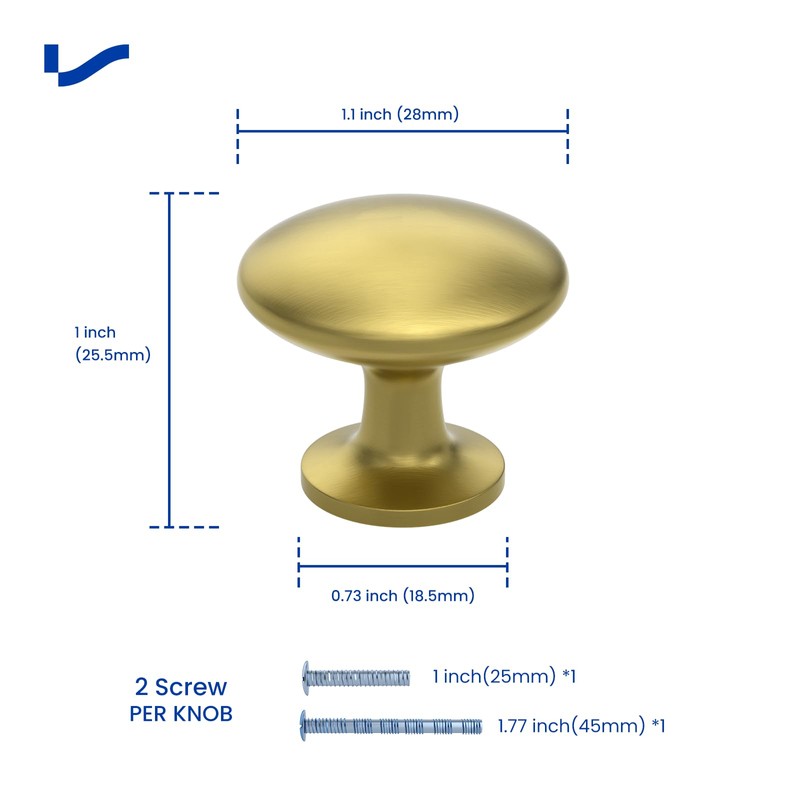 LONTAN 10 Pack Brushed Brass Cabinet Knobs Round Cabinet Hardware