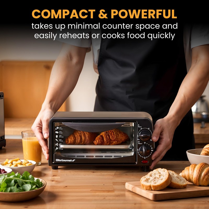 Elite Gourmet ETO236 Personal Compact 2 Slice Countertop Toaster Oven