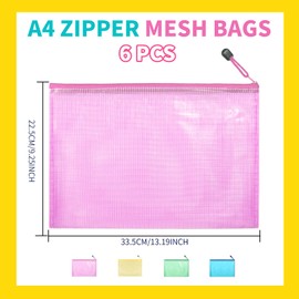 generic Mesh Zipper Pouch Bags, 8PCS A4 Zipper Pouches for Documents Files, Assorted Colors-Pink, Yellow, Green, Blue Mesh Bags with Zipper, 13.2X 9.2 INCH