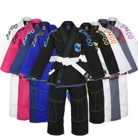 Zafco Sports Brazilian Jiu Jitsu, Kids Jiu Jitsu Gi Children BJJ Gi Grappling Kimonos Lightweight White Belt, Black/Sky-blue, 0