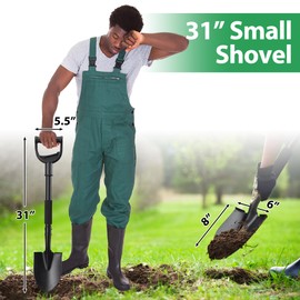 Lcokeiy 31-Inch Metal Garden Digging Shovel, Black, Ergonomic D-Grip Handle, Ideal for Gardening, Camping, Beach, Snow Removal