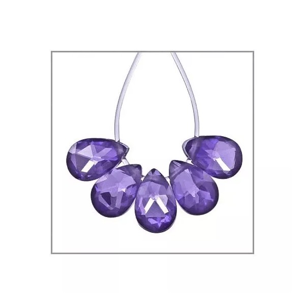 10x Cubic Zirconia Flat Pear Briolette Beads 4x6mm Amethyst Purple